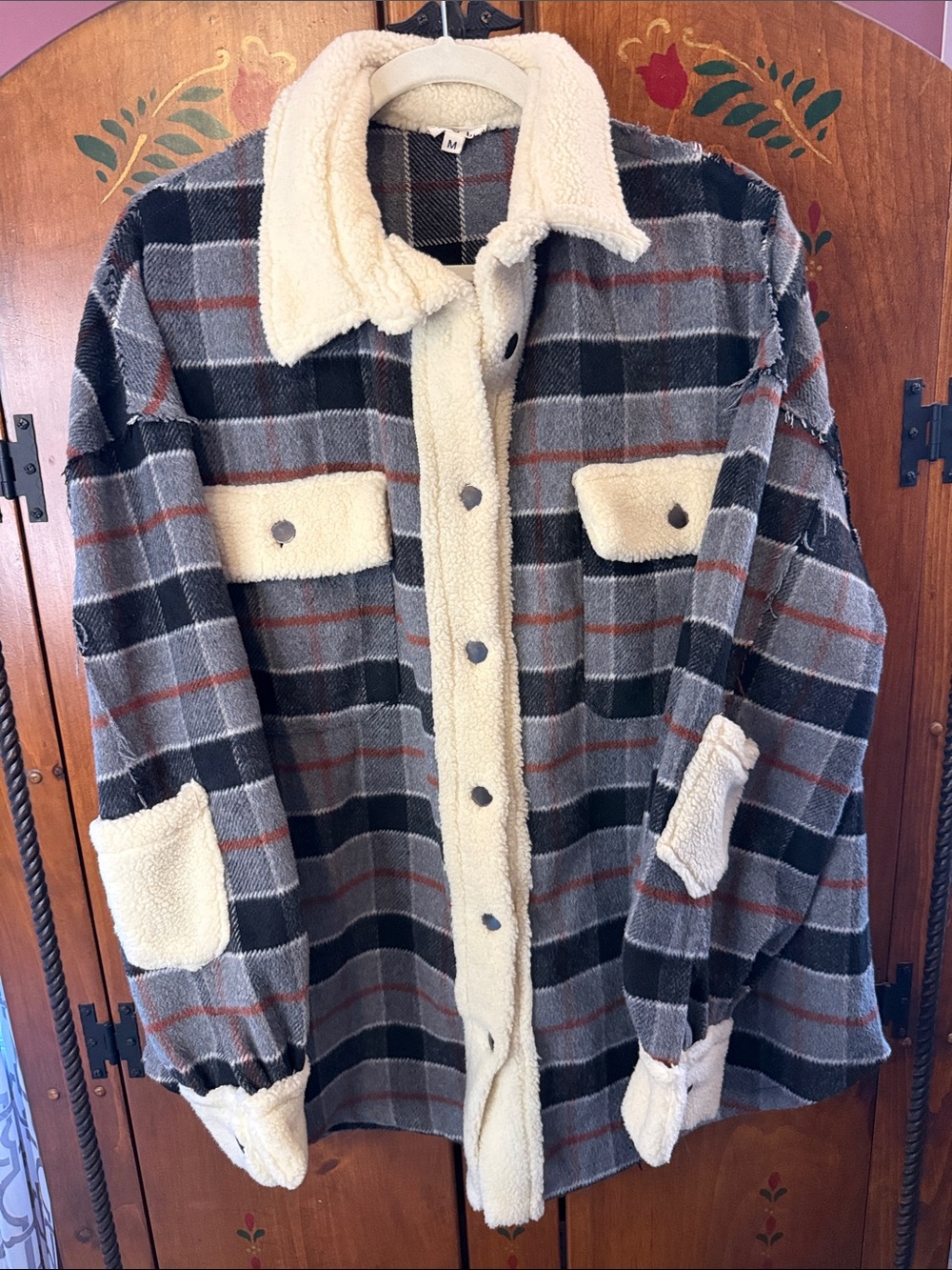 POL Sherpa-Lined Plaid Shacket Jacket M new
